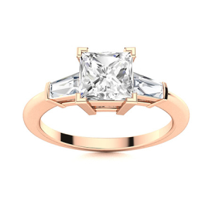 Diavian Lab-Created Rose Gold 4 Prong Side Stone Diamond Ring