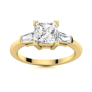 Diavian Lab-Created Yellow Gold 4 Prong Side Stone Diamond Ring