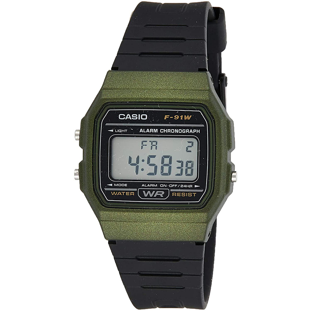 Casual Digital Watch with Black Rubber Strap & Green Plated Case