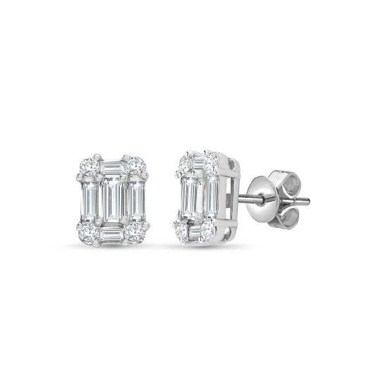 0.75 Ct Natural Mixed Shape Cut Geranne  Diamond Earrings in 18K White Gold