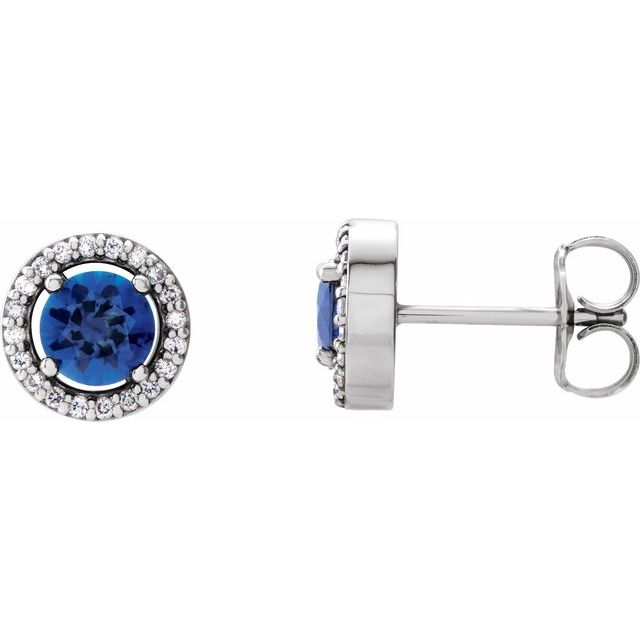 Hopie 1.00 Carat Blue Sapphire 4 Prong Set  Diamond Earrings