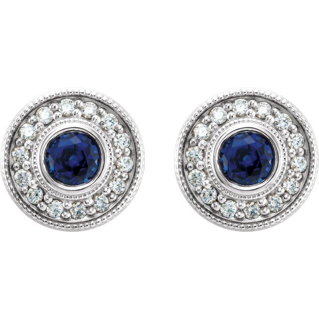 Hortense 1.56 Carat Blue Sapphire Bezel Set  Diamond Earrings