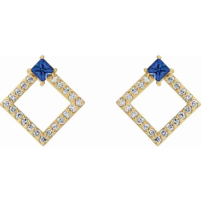 Huette Blue Sapphire 4 Prong Set  Diamond Earrings
