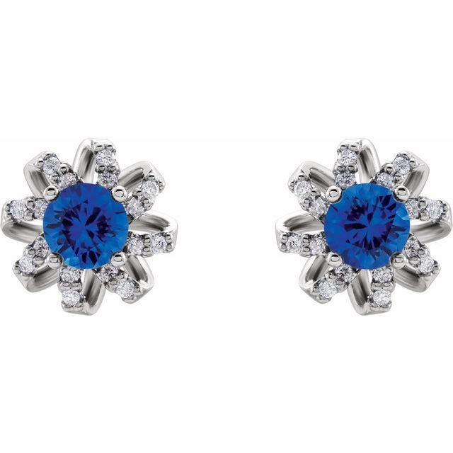 Huetts 1.36 Carat Blue Sapphire 4 Prong Set  Diamond Earrings