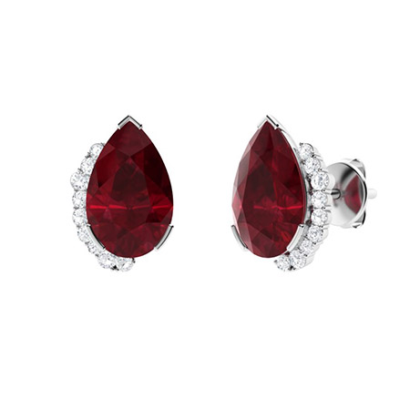Faela Natural Ruby Prong Set  Diamond Earrings