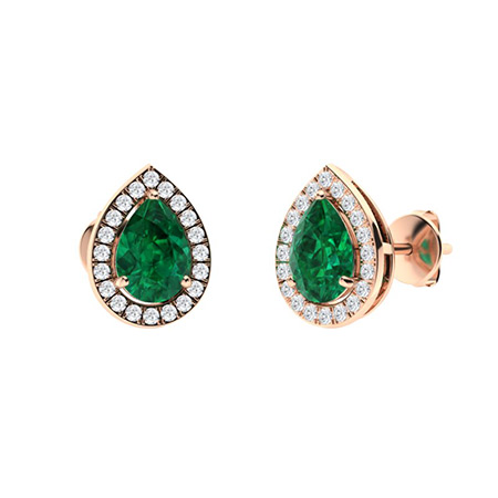 Helma Emerald 3 Prong  Diamond Earrings