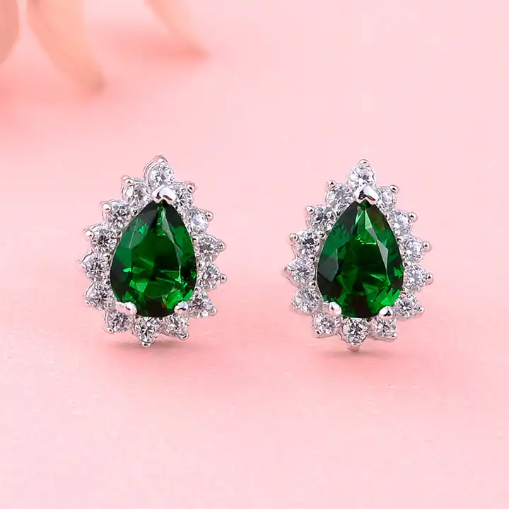 Anske 1.00 Carat Emerald  Diamond Earrings
