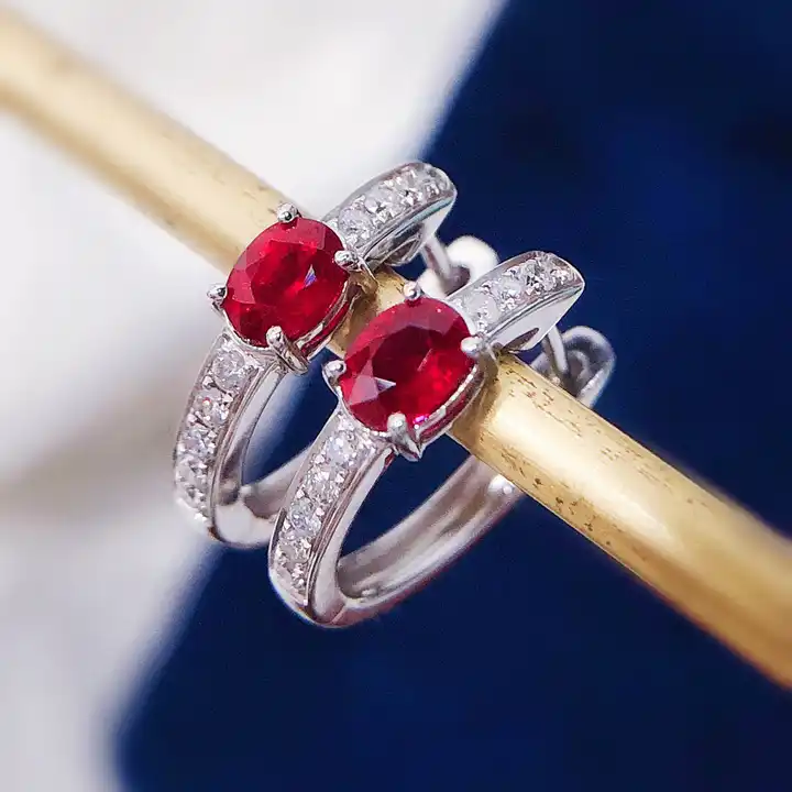 Besa 0.75 Carat Natural Ruby  Diamond Earrings