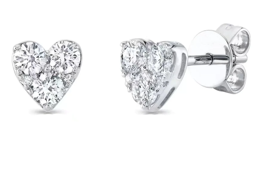 0.65 Carat Natural And Lab Grown Round Diamond Tri Stone Cluster Earrings