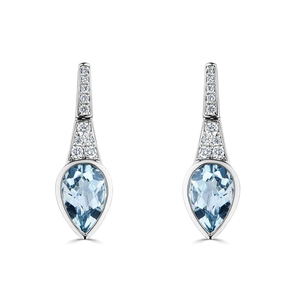 Havannah 1.32 Carat Aquamarine Bezel Set  Diamond Earrings
