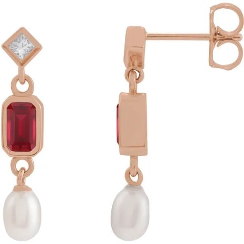 Heahthryth Natural Ruby Bezel Set  Diamond Earrings