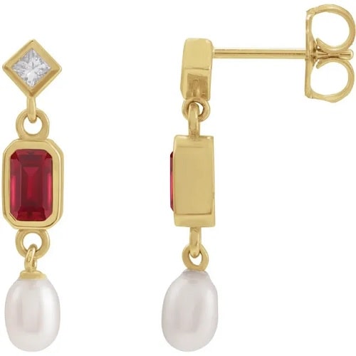 Heahthryth Natural Ruby Bezel Set  Diamond Earrings