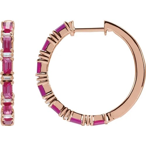 Heagyth Natural Ruby 4 Prong Set  Diamond Earrings