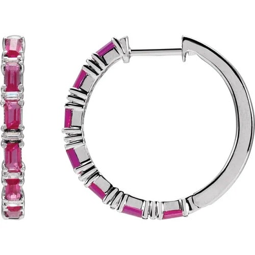 Heagyth Natural Ruby 4 Prong Set  Diamond Earrings