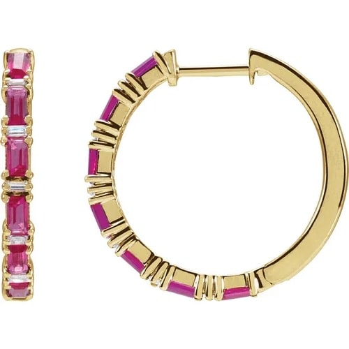 Heagyth Natural Ruby 4 Prong Set  Diamond Earrings