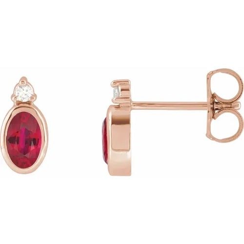 Hagenild Natural Ruby Bezel Set  Diamond Earrings