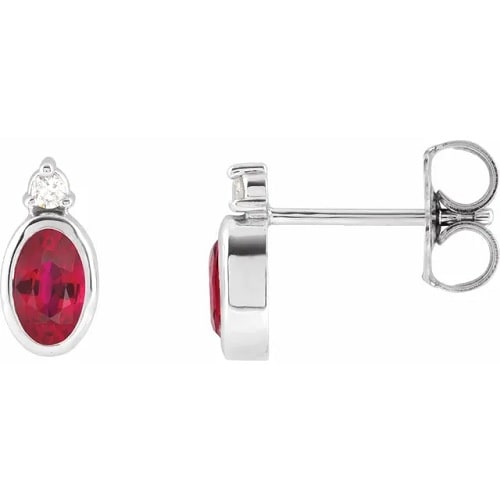 Hagenild Natural Ruby Bezel Set  Diamond Earrings