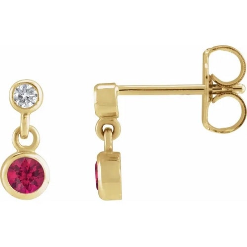 Hamest Natural Ruby Bezel Set  Diamond Earrings