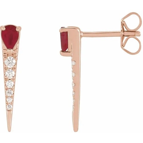 Harlean Natural Ruby 3 Prong  Diamond Earrings