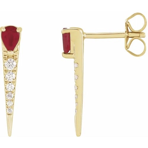 Harlean Natural Ruby 3 Prong  Diamond Earrings