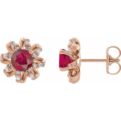 Faerie Lab Grown Ruby Claw Set  Diamond Earrings