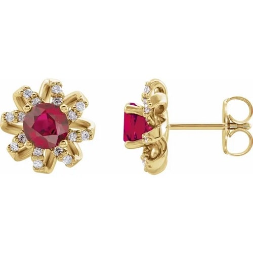 Faerie Lab Grown Ruby Claw Set  Diamond Earrings