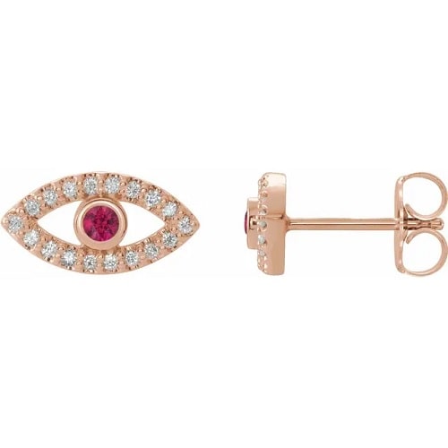 Harmehar Natural Ruby Bezel Set  Diamond Earrings