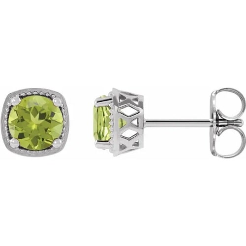 1.00 Carat Round Cut Peridot Natural And Lab-Grown Earrings With Claw-Set