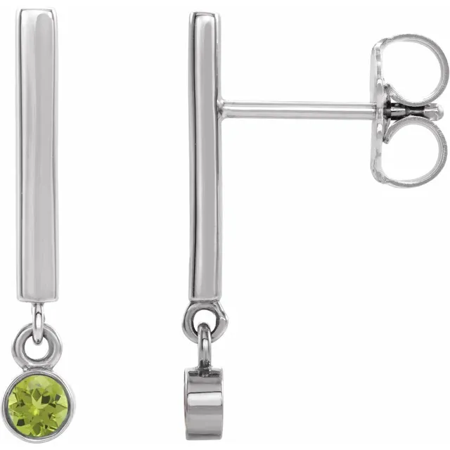 0.14 Carat Round Cut Peridot Natural And Lab-Grown Bar Earrings With Bezel-Set