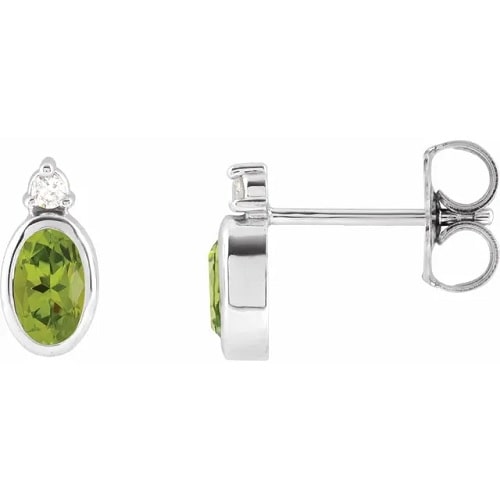 0.32 Carat Oval Cut Peridot & Round Cut Diamond Natural And Lab-Grown Earrings With Bezel-Set