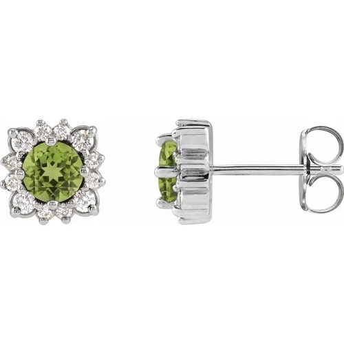 0.84 Carat Round Cut Peridot & Diamond Natural And Lab-Grown Halo Earrings With Claw-Set