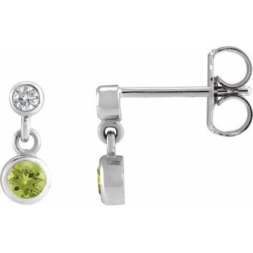 0.30 Carat Round Cut Peridot & Diamond Natural And Lab-Grown Earrings With Bezel-Set