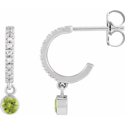 0.44 Carat Round Cut Peridot & Diamond Natural And Lab-Grown Hoop Earrings With Bezel-Set