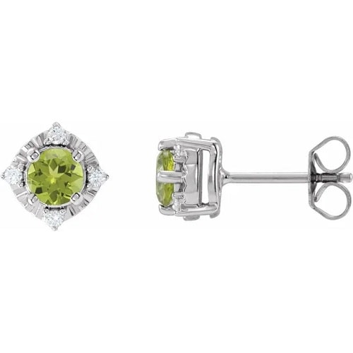 1.08 Carat Round Cut Peridot & Diamond Natural And Lab-Grown Halo Earrings With Claw-Set