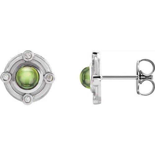 0.60 Carat Round Cut Peridot & Diamond Natural And Lab-Grown Earrings With Bezel-Set