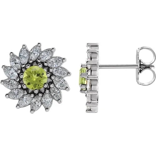 4.30 Carat Round Cut Peridot & Marquise cut Diamond Natural And Lab-Grown Earrings With claw-Set