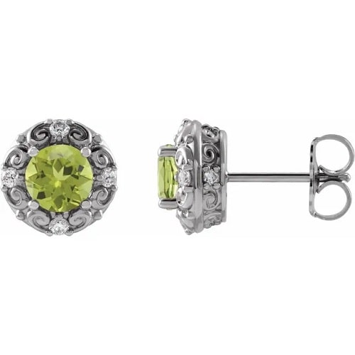 1.24 Carat Round Cut Peridot & Diamond Natural And Lab-Grown Earrings With claw-Set