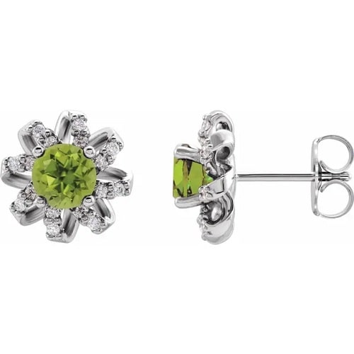 1.32 Carat Round Cut Peridot & Diamond Natural And Lab-Grown Halo Earrings With claw-Set