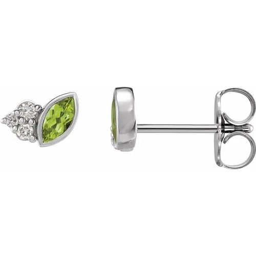 0.28 Carat Marquise Cut Peridot & Round cut Diamond Natural And Lab-Grown Earrings With Bezel-Set