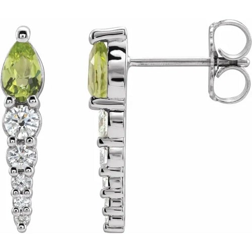 1.00 Carat Pear Cut Peridot & Round cut Diamond Natural And Lab-Grown Earrings With Claw-Set