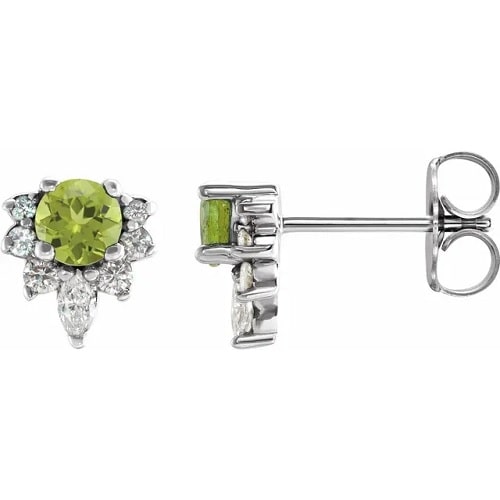 0.58 Carat Round cut  Peridot & Diamond Natural And Lab-Grown Earrings With Claw-Set