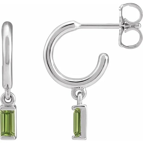 0.30 Carat Baguette Cut Peridot Natural And Lab-Grown Hoop Earrings With Bezel-Set