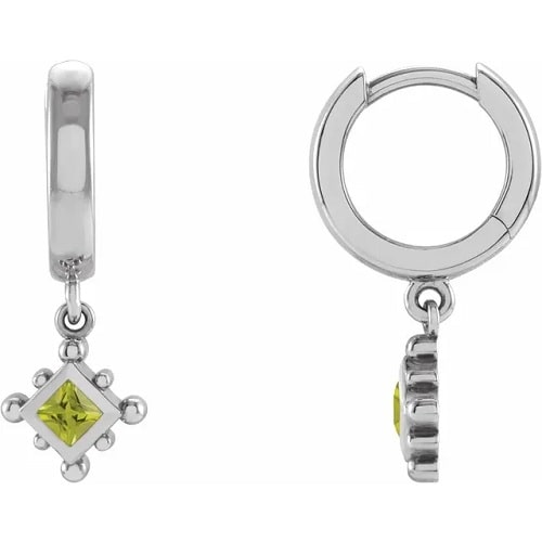 0.20 Carat Princess Cut Peridot Natural And Lab-Grown Hoop Earrings With Bezel-Set