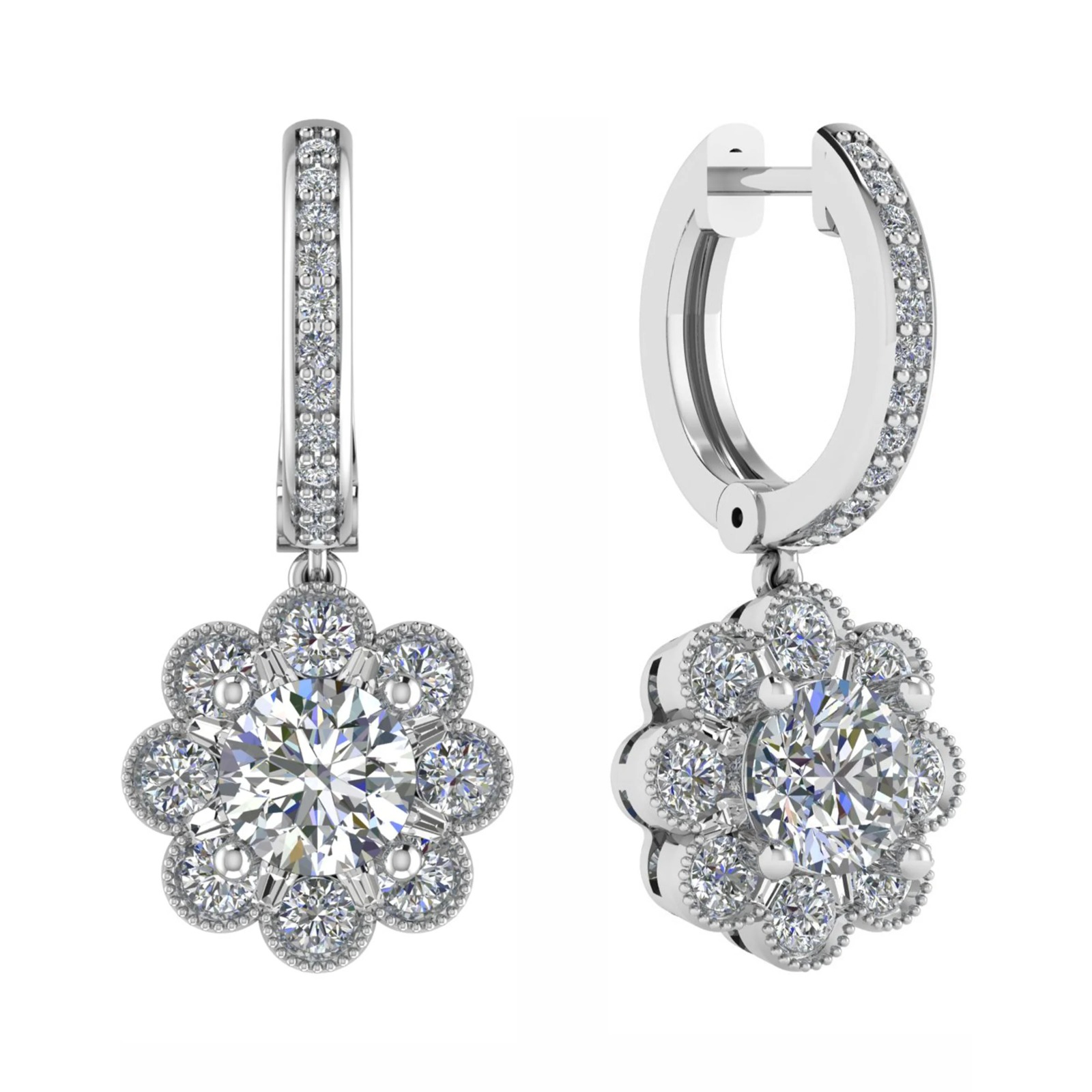 Flower Style Hoop Diamond Earrings
