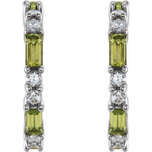 1.68ct Baguette Peridot Natural and Lab Made Hoop Earring With Prong Setting
