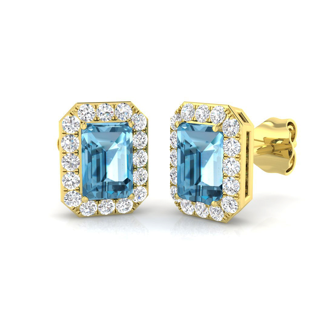 Linaira Blue Topaz 4 Prong  Diamond Earrings