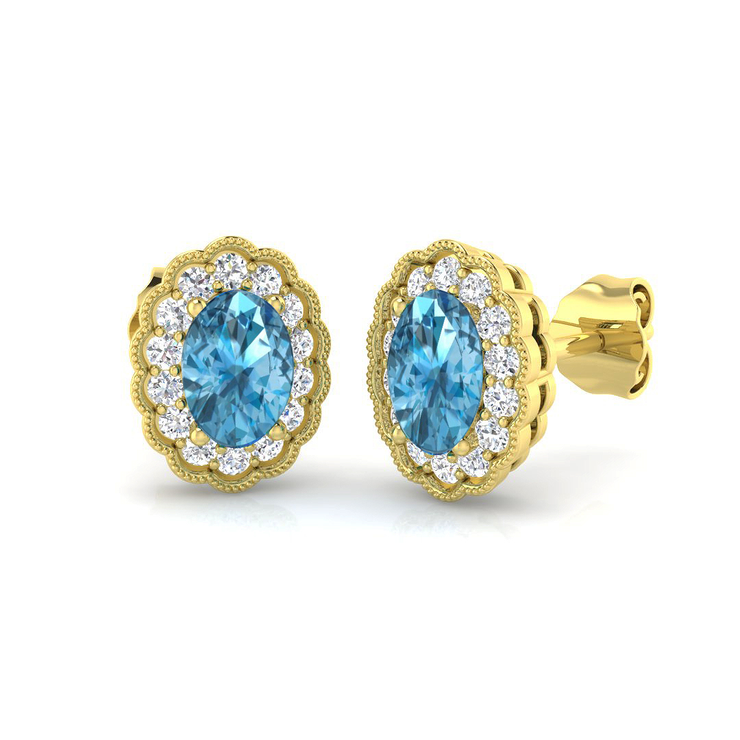 Trazia Blue Topaz 4 Prong  Diamond Earrings