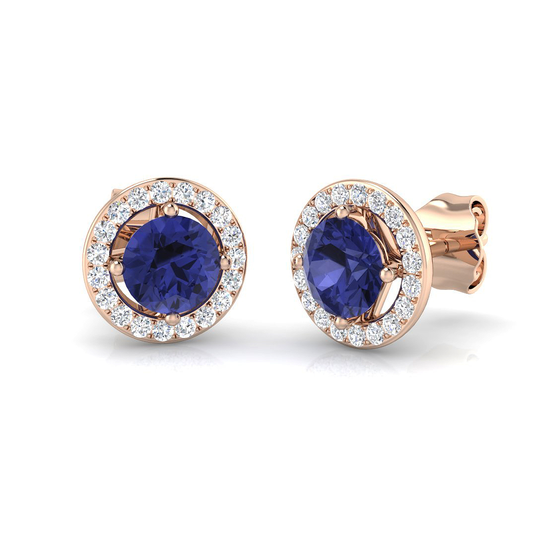 Micahell Tanzanite Prong Set  Diamond Earrings