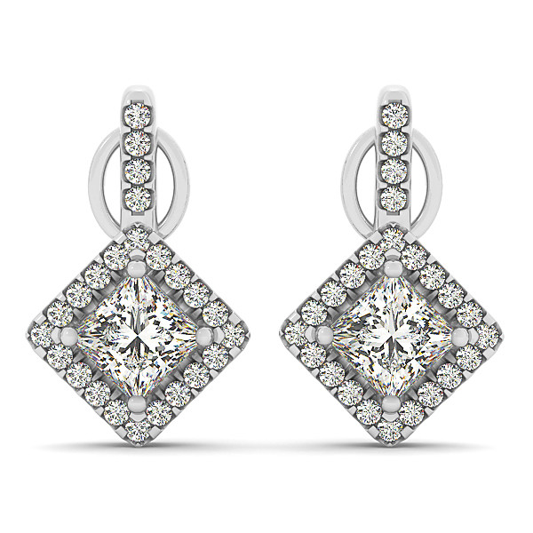 1.02 Ct Natural Diamond Cushion Cut Esin Designer Earrings in Silver 925