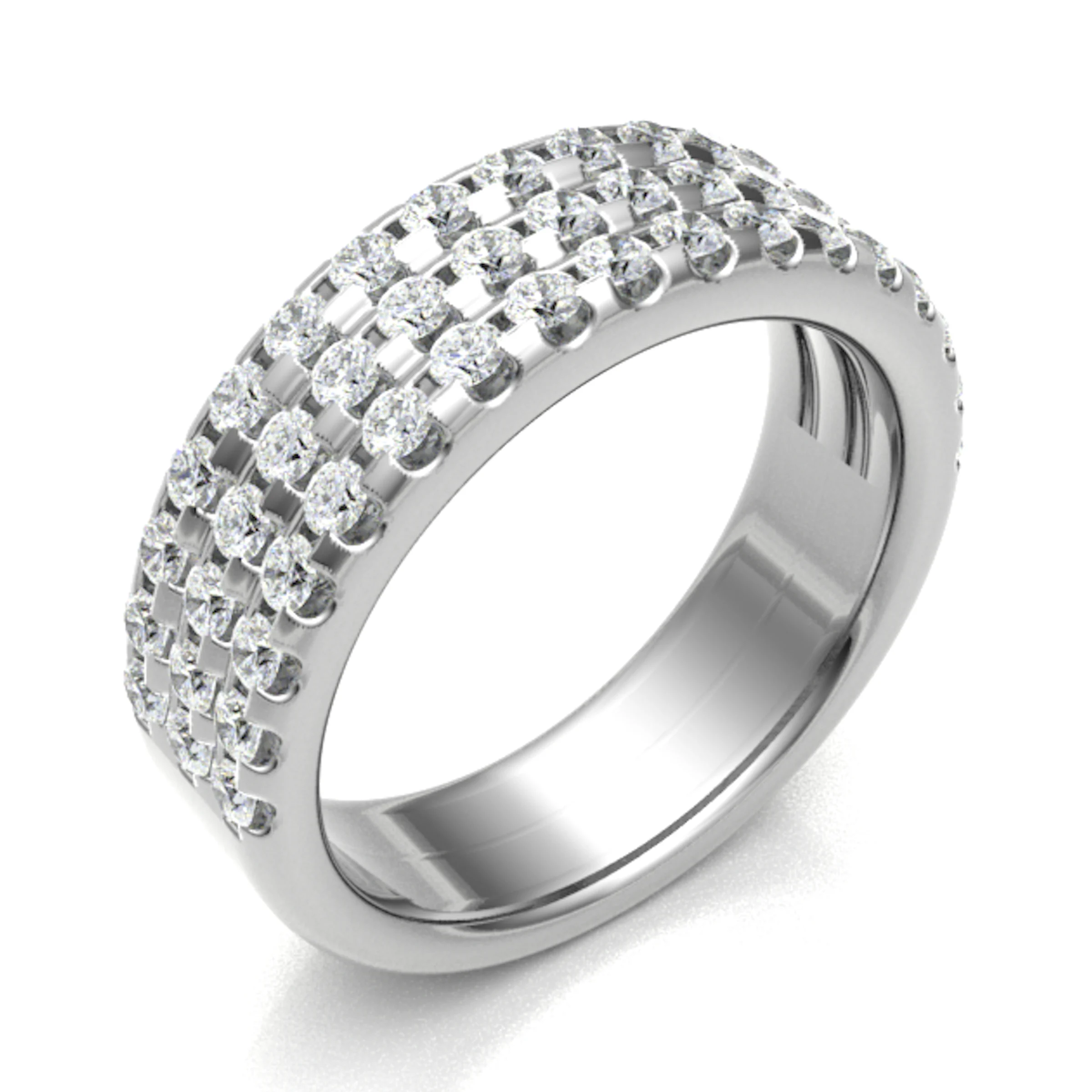 6.5mm 1.00 Carat Round Diamonds Triple Row Half Eternity Ring with Micro Claw Set
